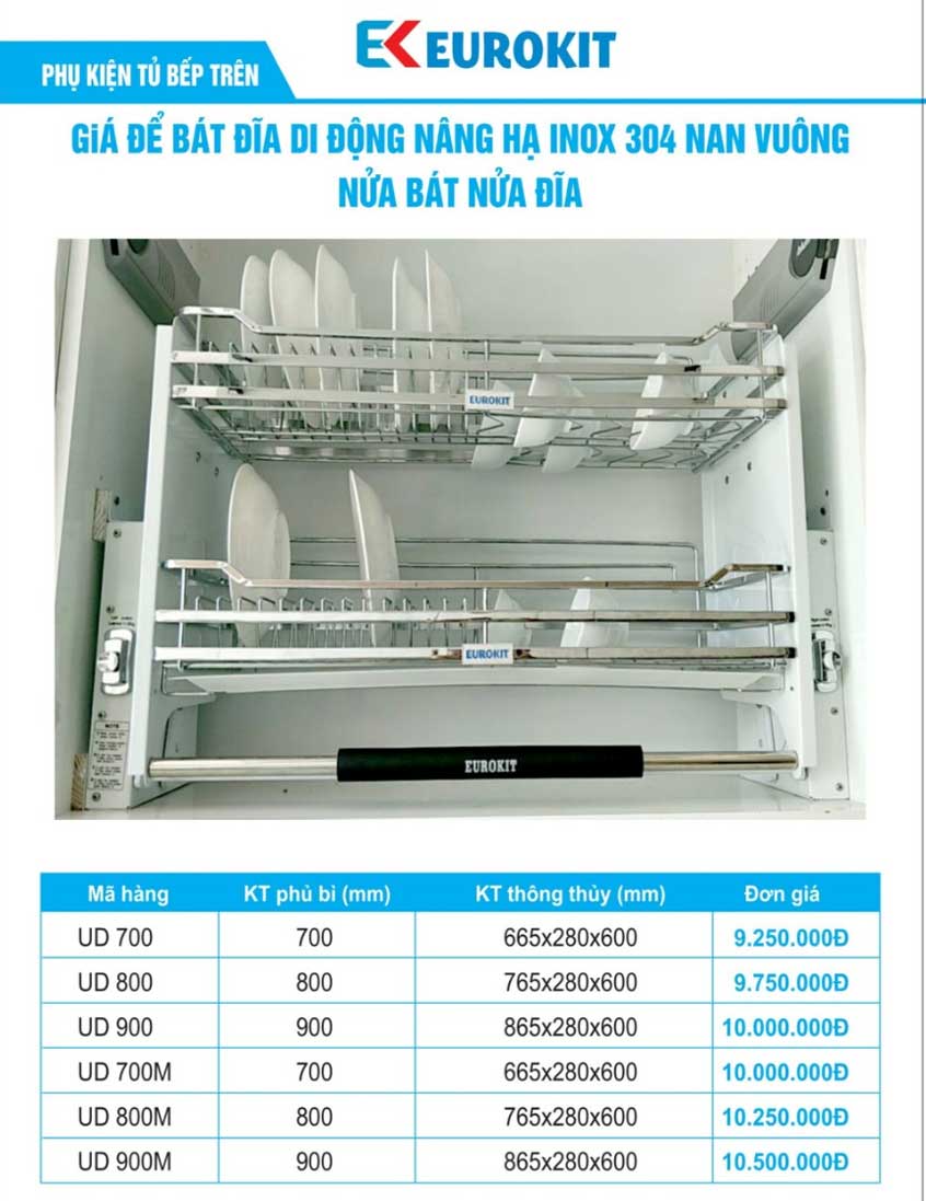 Bảng giá giá bát đĩa nâng hạ Eurokit ED 700/800/900