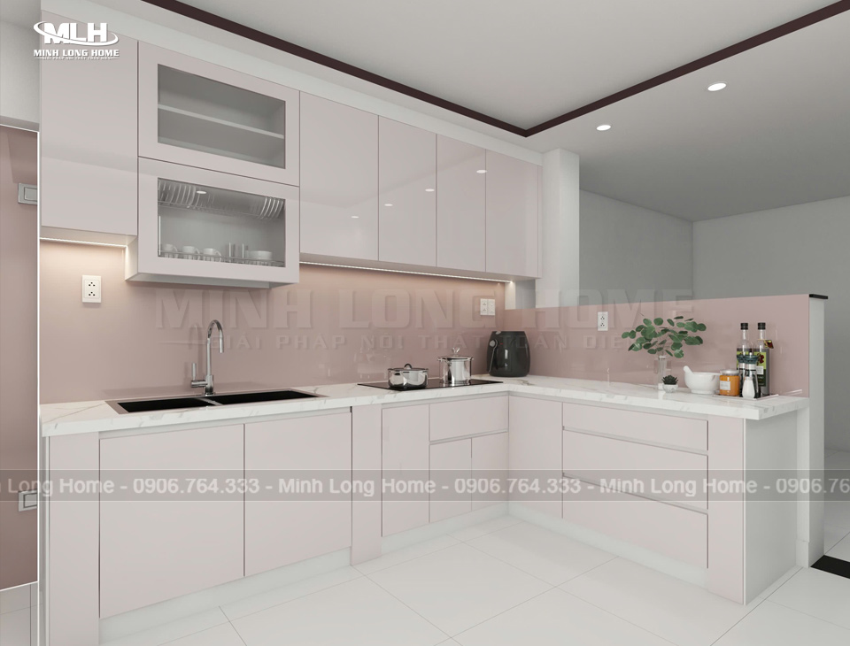 Mẫu tủ bếp nhựa Acrylic An Cường thiết kế chữ L