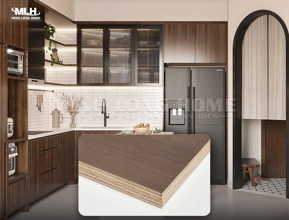 Tủ bếp plywood An Cường phủ Melamine