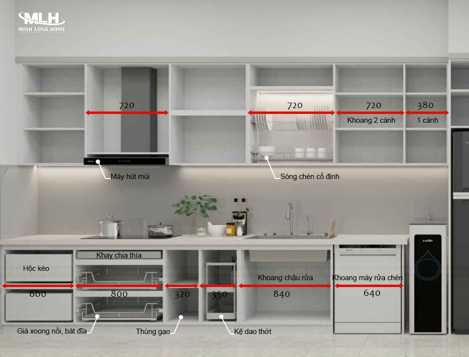 Kích thước tủ bếp tiêu chuẩn phù hợp với người Việt Kích thước khoang tủ bếp tiêu chuẩn chi tiết