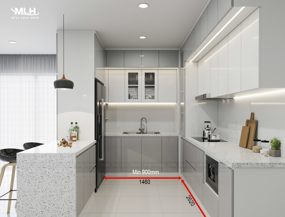 Kích thước tủ bếp tiêu chuẩn phù hợp với người Việt Kich thước tủ bếp chữ U tối ưu cho hoạt động bếp