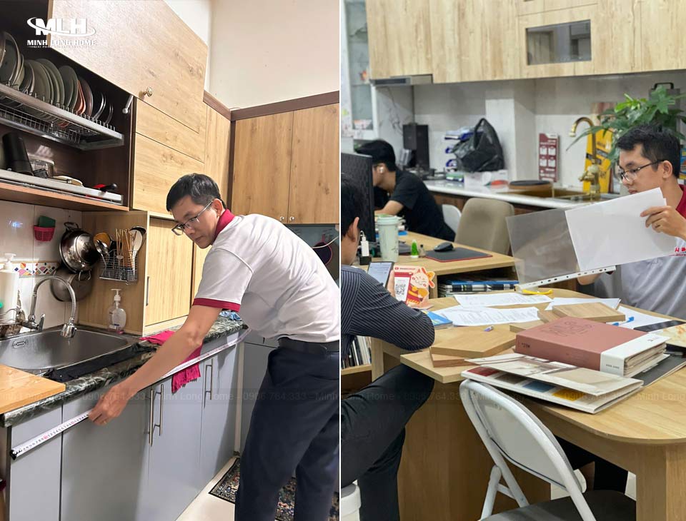 Kích thước tủ bếp tiêu chuẩn phù hợp với người Việt Tủ Bếp Minh Long đo khảo sát xác định kích thước tủ bếp chính xác