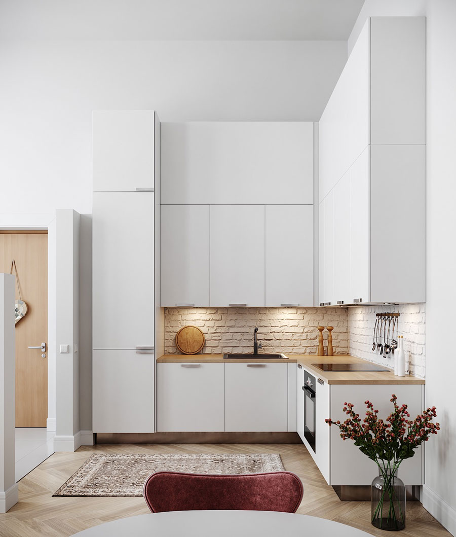 Mẫu 40: Tủ bếp màu trắng cho không gian bếp thêm thoáng và rộng rãi