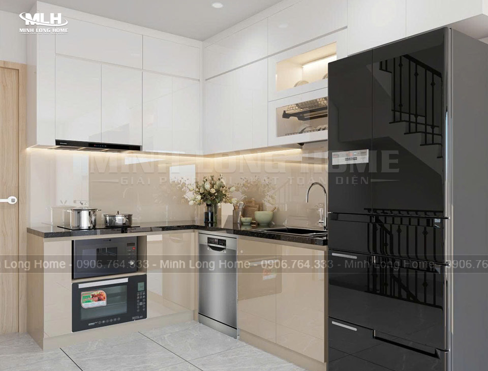 Mẫu tủ bếp nhựa Acrylic chữ L