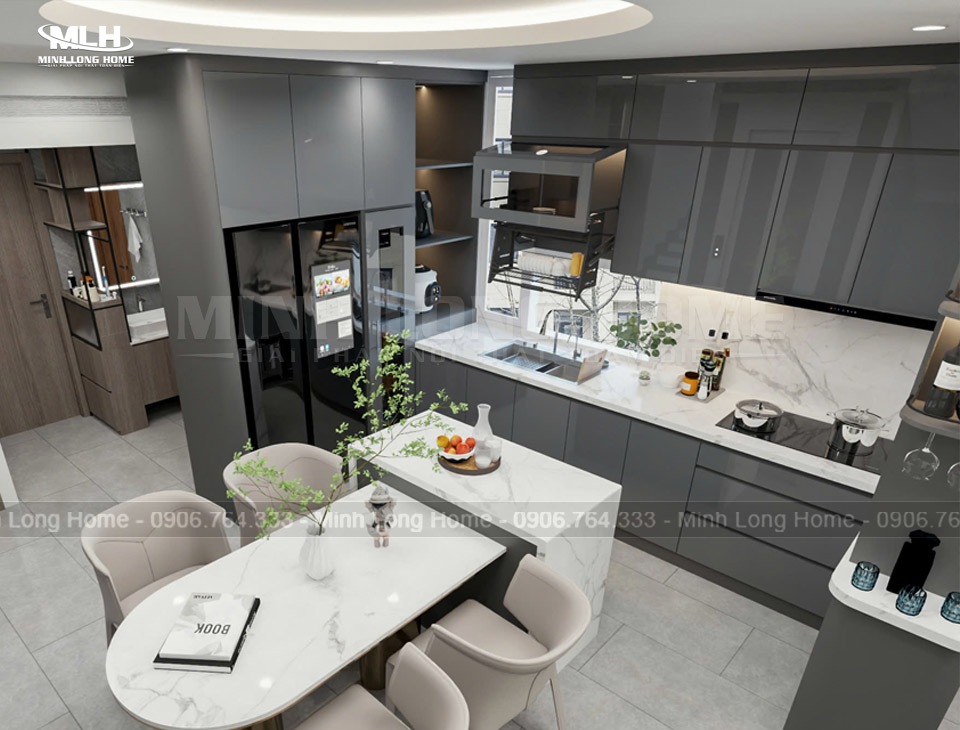 Mẫu tủ bếp nhựa Acrylic kịch trần đẹp