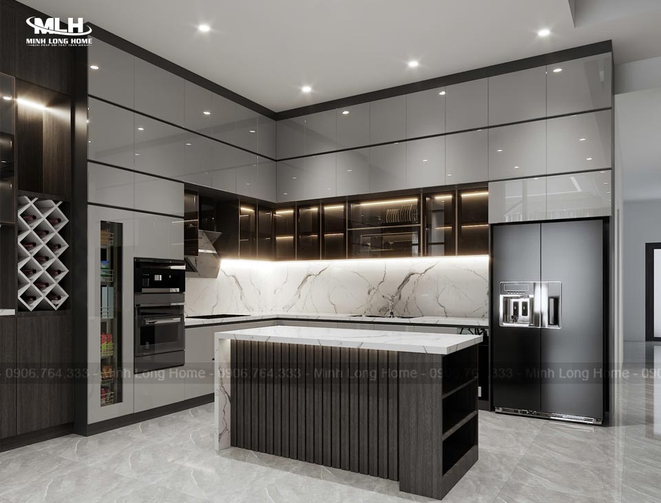 Mẫu tủ bếp nhựa Acrylic sang trọng nhà chị Huyền