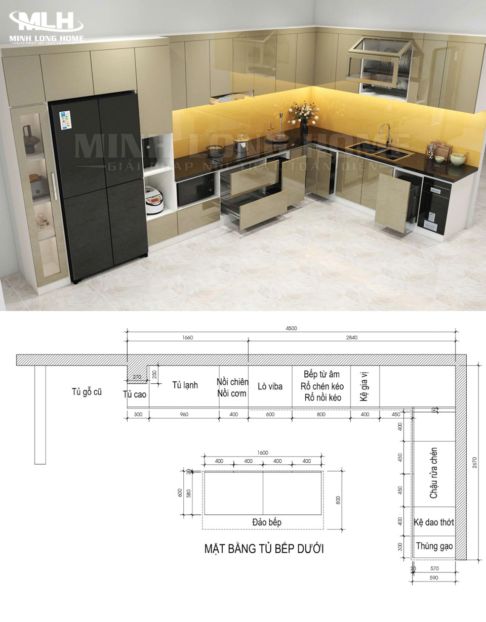 6+ Bản vẽ tủ bếp chữ L chuẩn kích thước và công năng Bản vẽ tủ bếp chữ L lớn