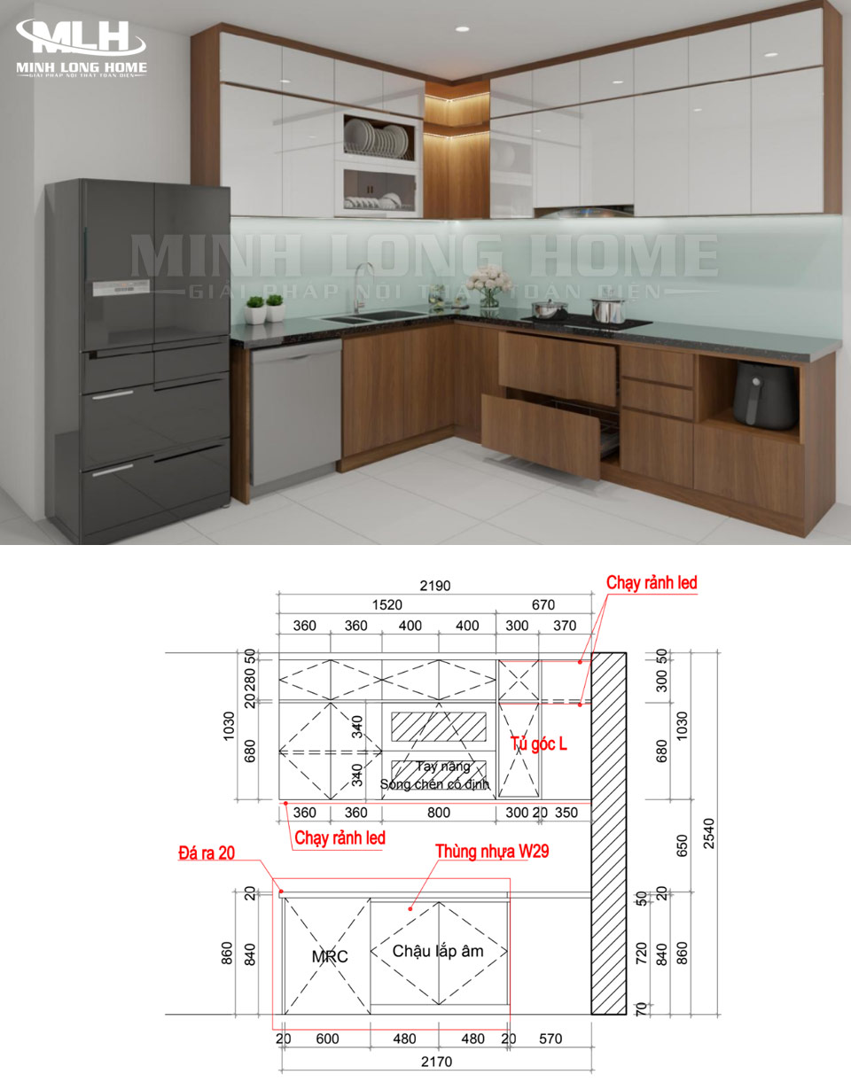 6+ Bản vẽ tủ bếp chữ L chuẩn kích thước và công năng Bản vẽ tủ bếp chữ L kịch trần