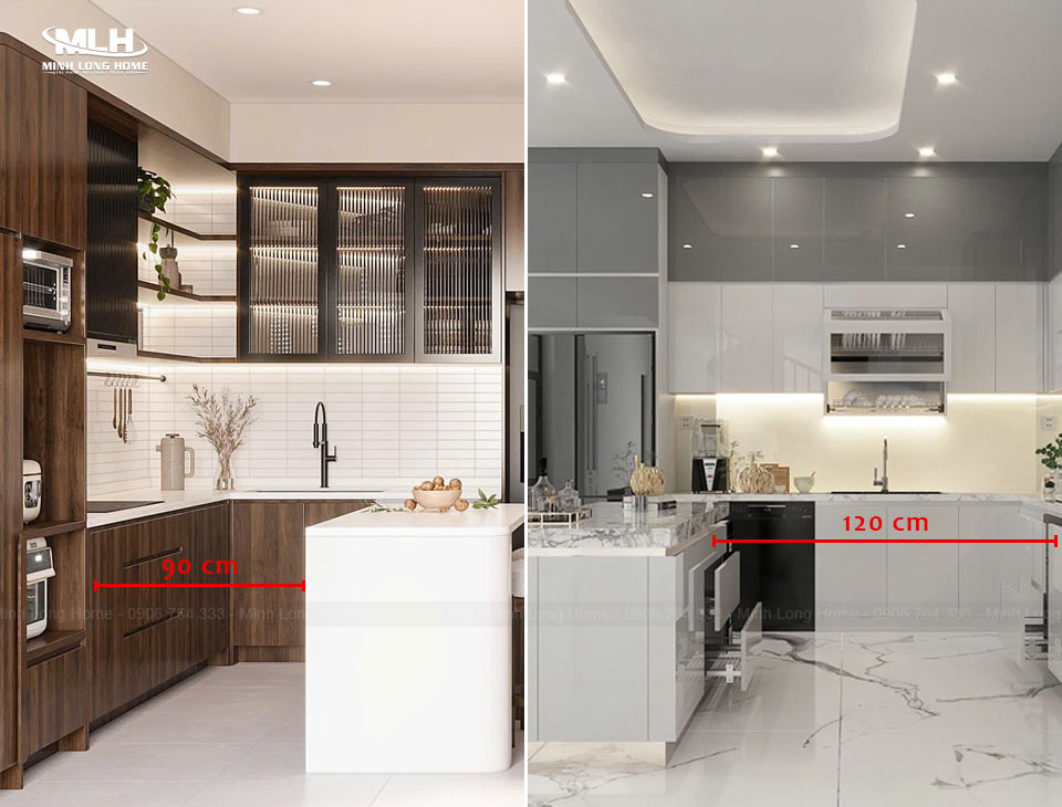 Kích thước đảo bếp tiêu chuẩn chính xác nhất Khoảng cách từ đảo bếp đến tủ bếp phổ biến