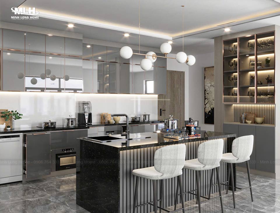 Kích thước đảo bếp tiêu chuẩn chính xác nhất Kích thước phù hợp cho đảo bếp 3 chức năng chậu rửa - bếp - bàn ăn