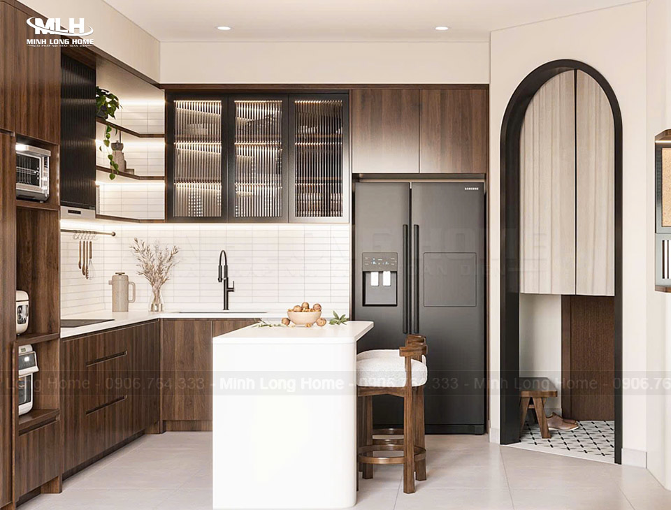 Tủ bếp nhựa Pima phủ Melamine vân gỗ