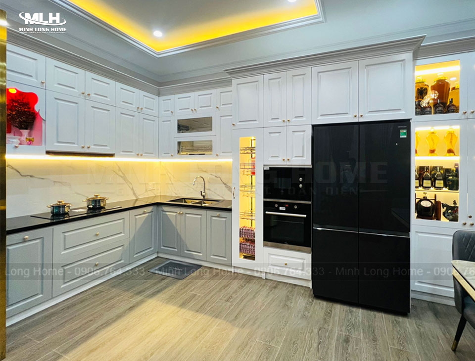 Tủ bếp nhựa Pima sơn men Tân cổ điển