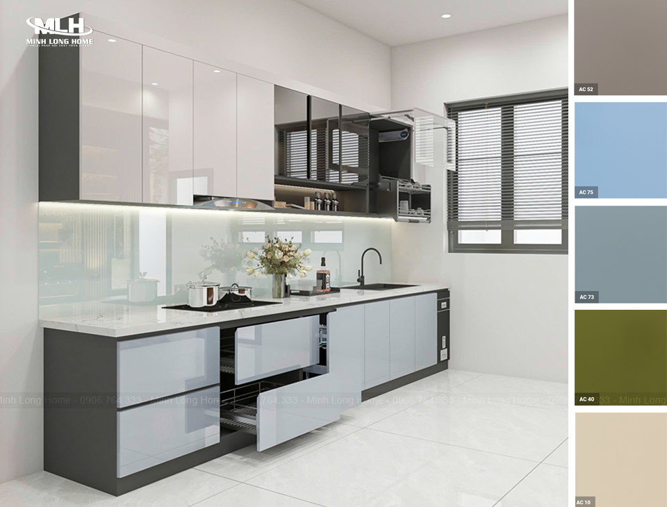 Các kiểu cánh tủ bếp đẹp nên sử dụng cho tủ bếp Mẫu cánh Acrylic đa dạng màu sắc
