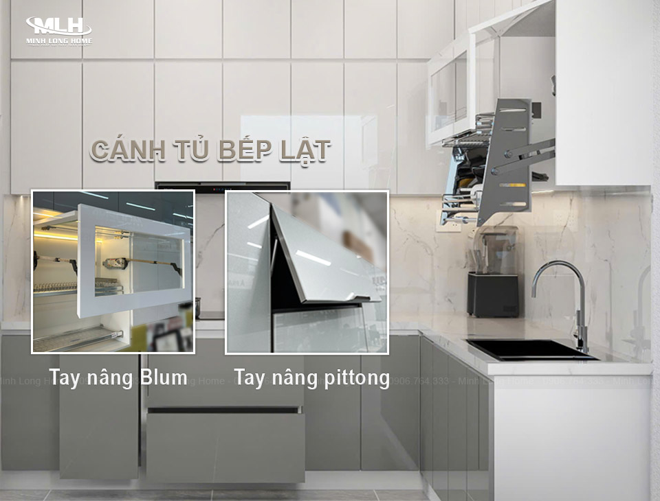 Các kiểu cánh tủ bếp đẹp nên sử dụng cho tủ bếp Kiểu cánh tủ bếp lật lên tiện lợi cho tủ bếp trên