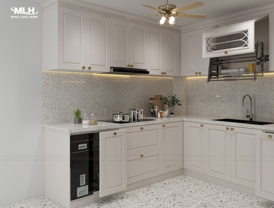 Các kiểu cánh tủ bếp đẹp nên sử dụng cho tủ bếp Mẫu cánh tủ bếp pano chạy CNC phong cách Tân cổ điển