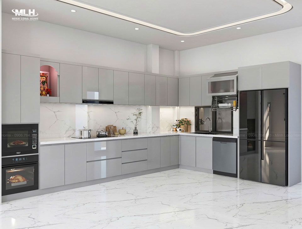 Tủ bếp chữ L có cửa số