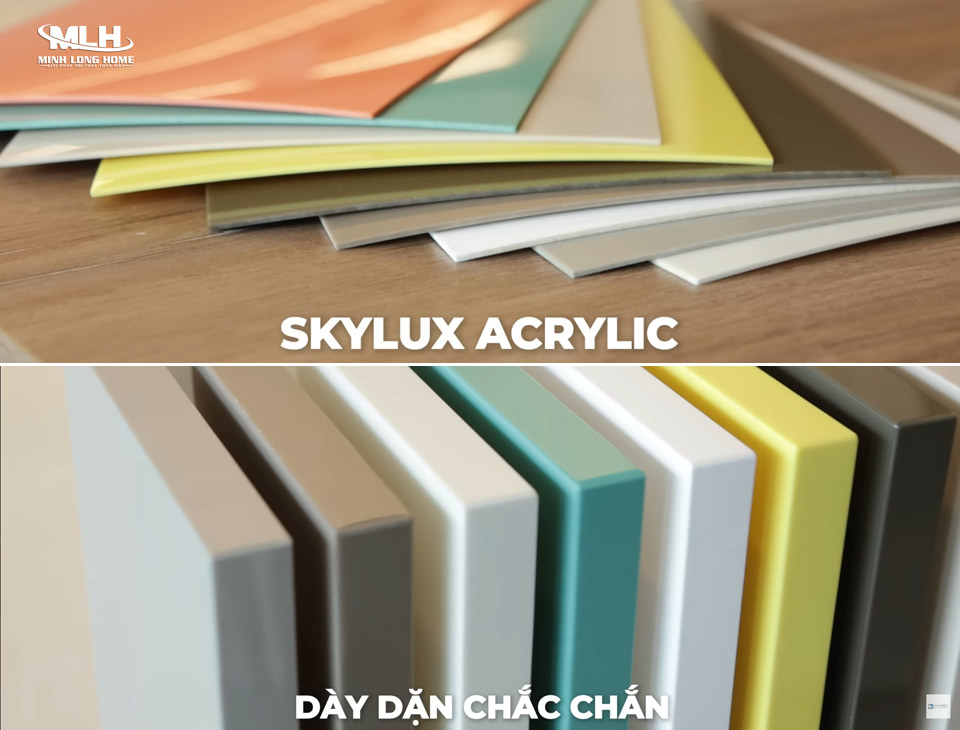 Gỗ Acrylic có tốt không? Ưu và nhược điểm của gỗ Acrylic Gỗ Acrylic dòng Skylux của An cường với độ dày dặn chắc chắn