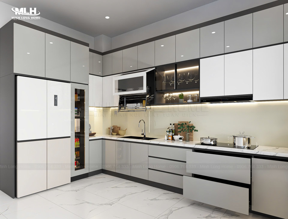 Gỗ Acrylic có tốt không? Ưu và nhược điểm của gỗ Acrylic Mẫu tủ bếp gỗ Acrylic hiện đại