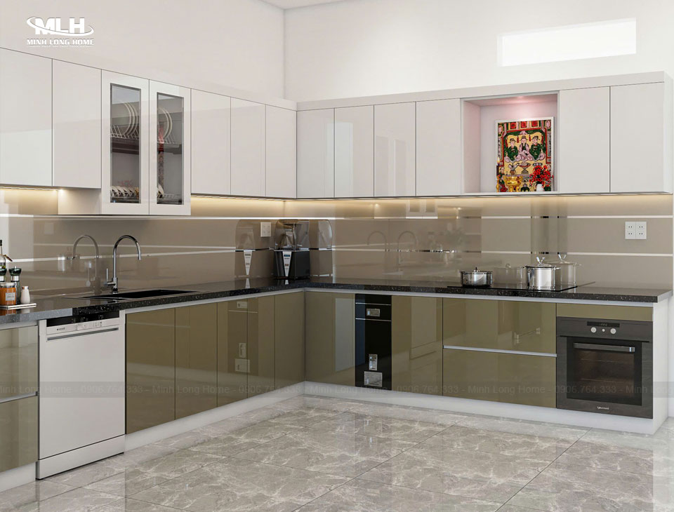 Gỗ Acrylic có tốt không? Ưu và nhược điểm của gỗ Acrylic Tủ bếp gỗ Acrylic noline mang lại tính thẩm mỹ và độ bền cao hơn loại có viền