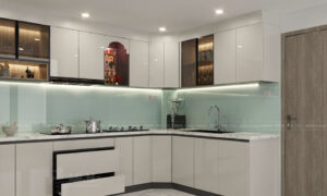 Tủ bếp gỗ công nghiệp Mẫu tủ bếp gỗ công nghiệp Acrylic màu trắng kem