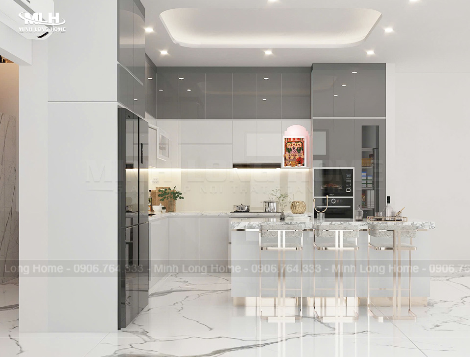 Tủ bếp hiện đại với bàn đảo