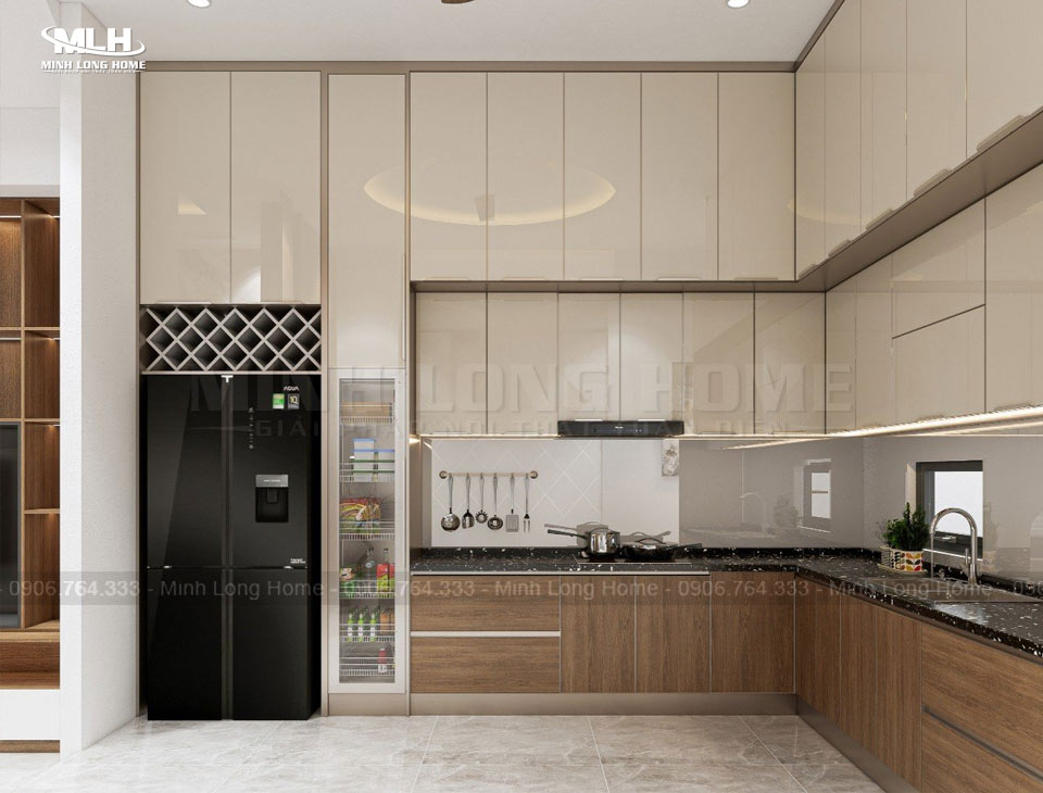 Tủ bếp hợp kim nhôm Tủ bếp hợp kim nhôm cánh kính kết hợp cánh gỗ MDF Melamine