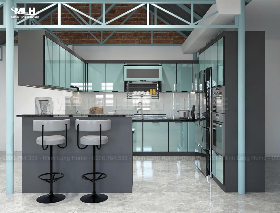 Tủ bếp hợp kim nhôm Tủ bếp hợp kim nhôm cánh kính quầy bar