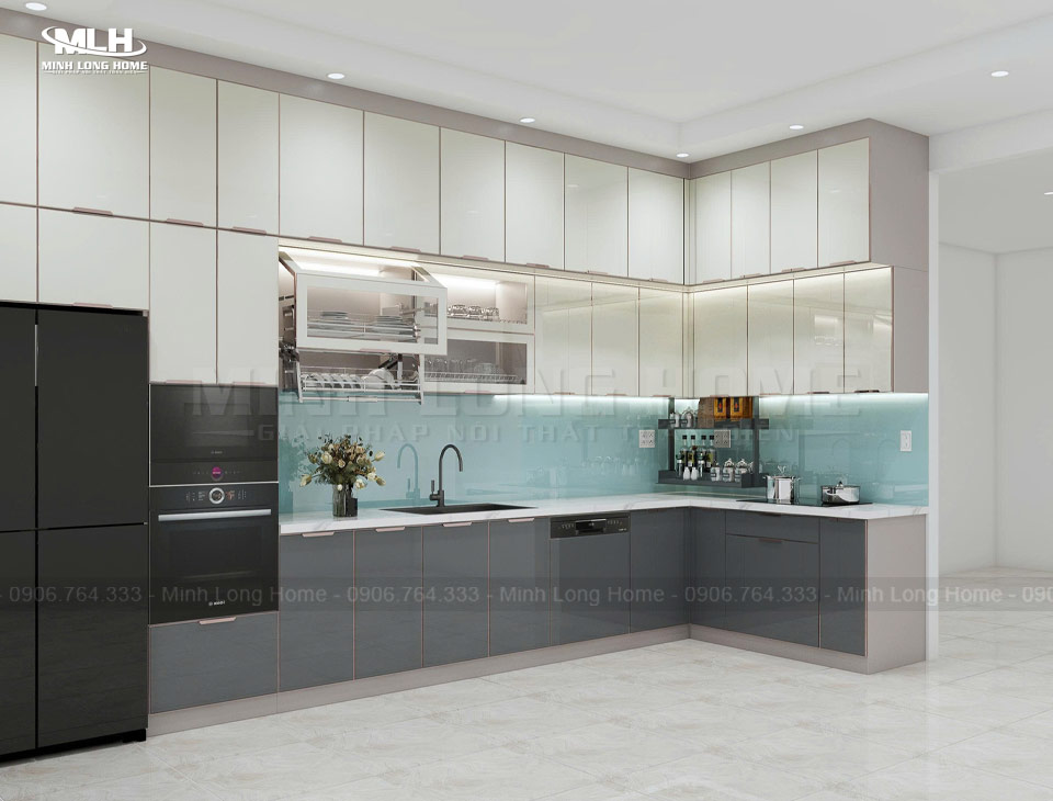 Tủ bếp hợp kim nhôm Tủ bếp hợp kim nhôm kịch trần sang trọng