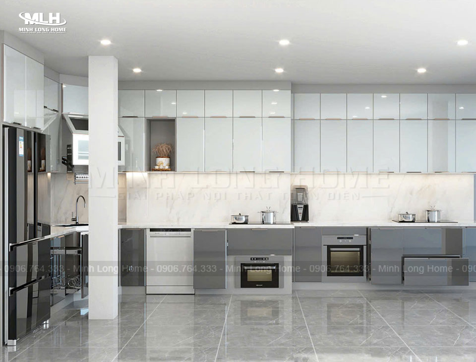 Tủ bếp hợp kim nhôm Tủ bếp hợp kim nhôm thiết kế theo mặt bằng