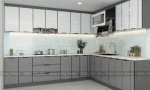 Tủ bếp inox cánh kính