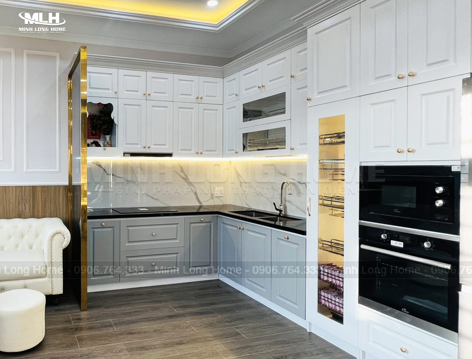 Tủ bếp MDF sơn CNC