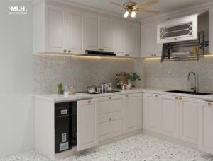 Tủ bếp MDF tân cổ điển nhà Chị Thy - Tân Bình, TPHCM Tủ bếp MDF tân cổ điển nhà Chị Thy - Tân Bình, TPHCM