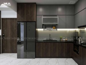 Tủ bếp gỗ MDF phủ melamine - Dự án Anh Quang Chị Điệp Vinhomes Quận 9 Tủ bếp gỗ MDF phủ melamine - Dự án Anh Quang Chị Điệp Vinhomes Quận 9