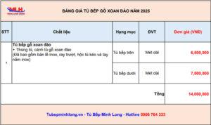 Báo giá tủ bếp gỗ xoan đào năm 2025 Giá tủ bếp gỗ xoan đào