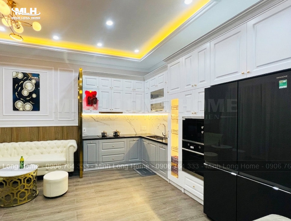 Tủ bếp MDF sơn men tân cổ điển