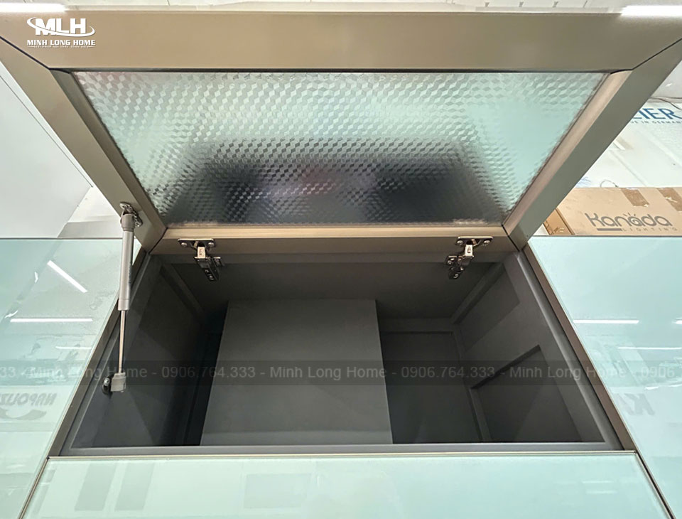 Báo giá tủ bếp Inox cánh kính cường lực 2025 Thùng inox cánh kính giá 7 triệu