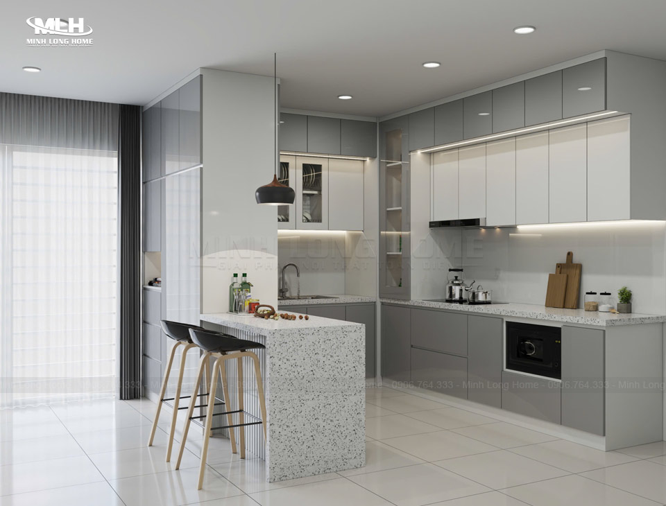 Kinh nghiệm chọn tủ bếp cho căn hộ chung cư hoàn hảo và tối ưu không gian Tủ bếp chữ U căn hộ chung cư