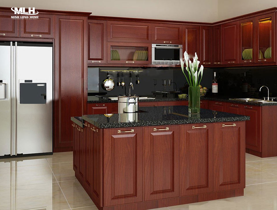 Các loại gỗ tự nhiên phổ biến làm tủ bếp: Sồi, Xoan Đào, Óc Chó, Căm Xe, Gõ Đỏ, Lim Gỗ căm xe là một lựa chọn lý tưởng để tủ bếp bền bỉ