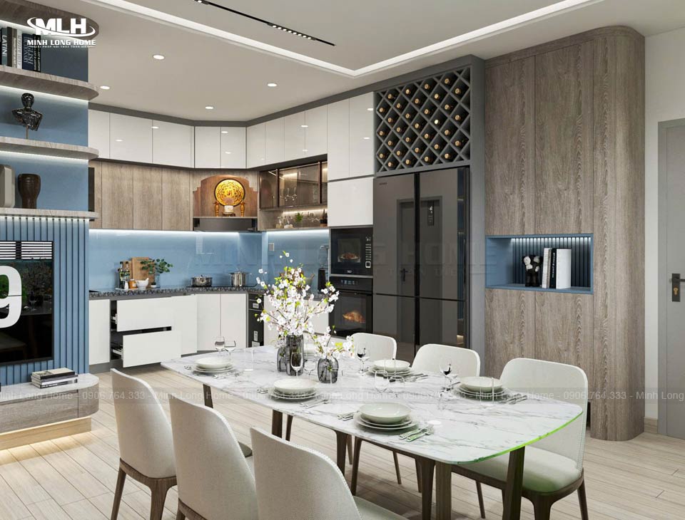 Tủ bếp liền tường là gì? Có nên sử dụng không? Tủ bếp liền tường trong căn hộ chung cư