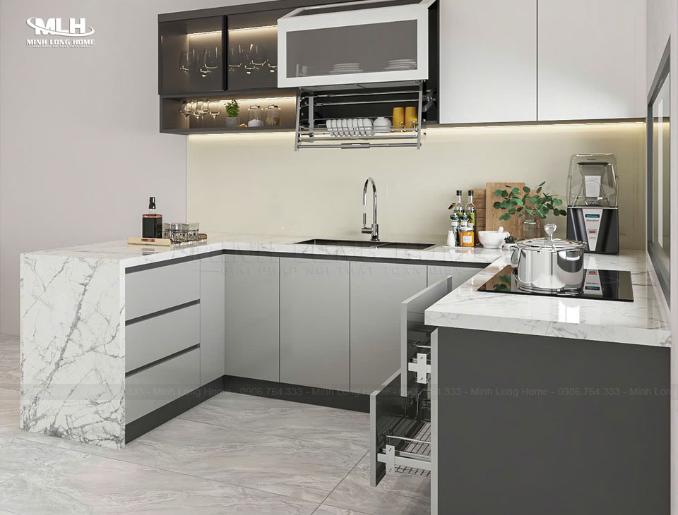 Tủ bếp gỗ công nghiệp phong cách hiện đại Đặc trưng thiết kế trong tủ bếp gỗ công nghiệp hiện đại