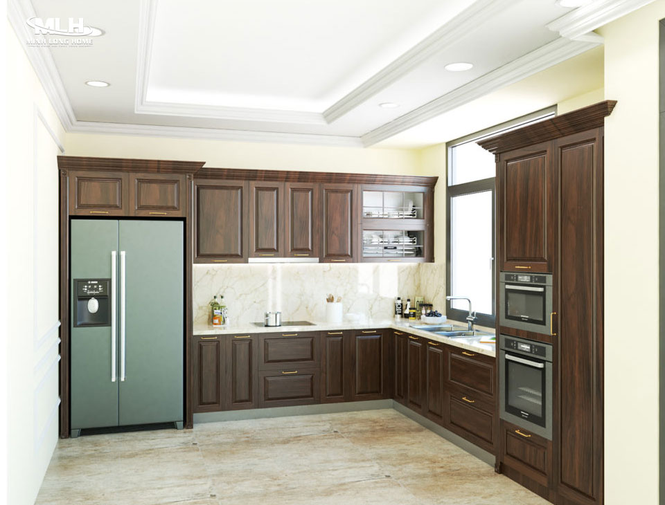 Cách bảo quản tủ bếp gỗ tự nhiên tránh cong vênh Nhà bếp dùng tủ bếp gỗ tự nhiên phải được xử lý ẩm trước và đảm bảo không gian thông thoáng