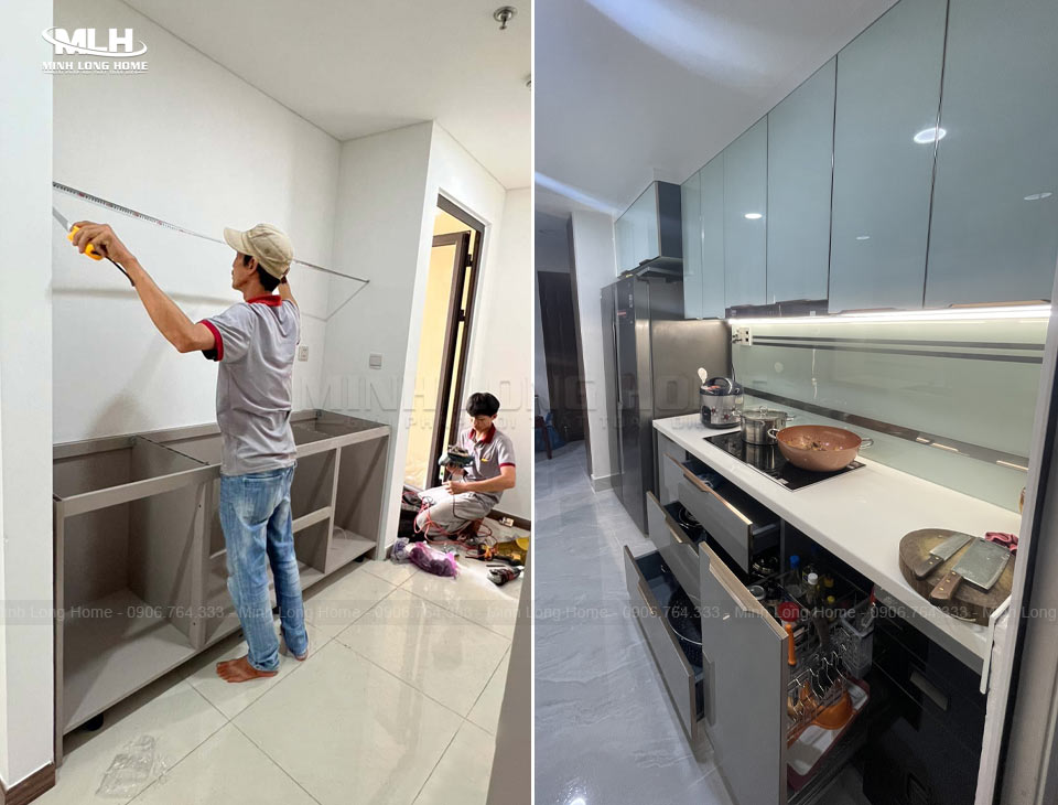 Kinh nghiệm chọn tủ bếp cho căn hộ chung cư hoàn hảo và tối ưu không gian Nếu có thời gian thì giám sát quá trình lắp đặt tủ bếp cũng giúp đảm bảo chất lượng hơn