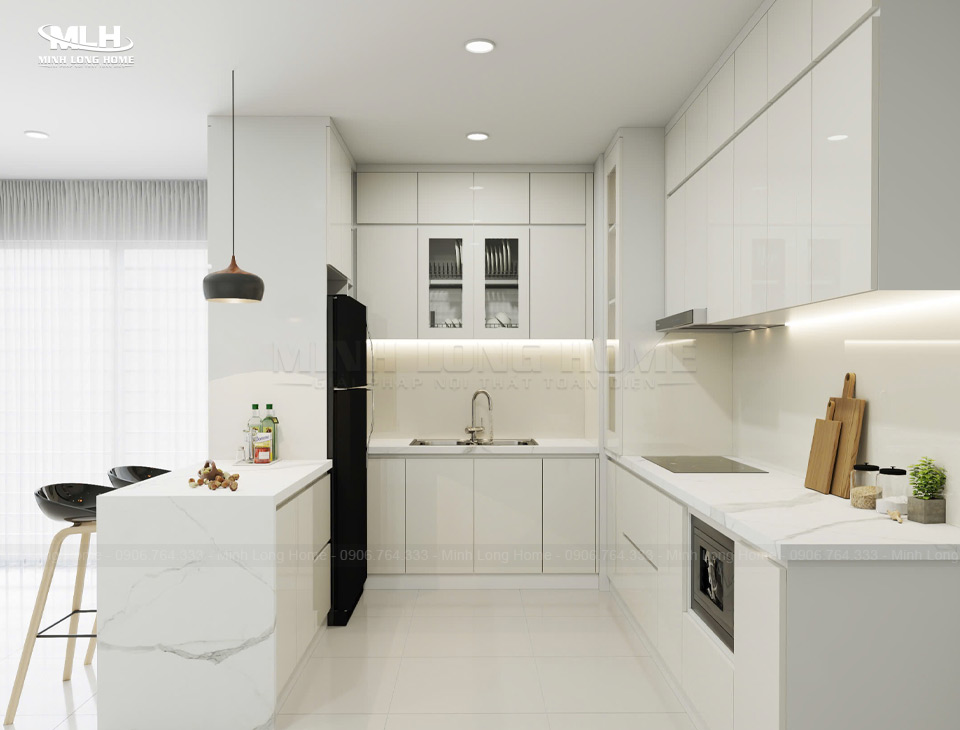 Cách phối màu tủ bếp đẹp và hài hòa với nội thất Phối màu tủ bếp hiện đại tối giản bằng màu kem