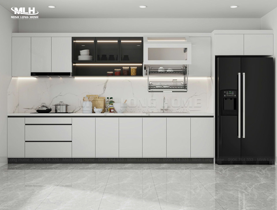Cách phối màu tủ bếp đẹp và hài hòa với nội thất Phối màu tủ bếp màu trắng thanh lịch