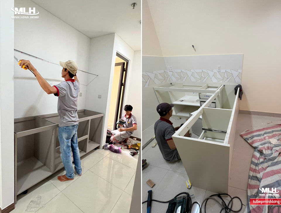So sánh tủ bếp gỗ tự nhiên và gỗ công nghiệp Quy trình lắp đặt tủ bếp chuyên nghiệp của Minh Long