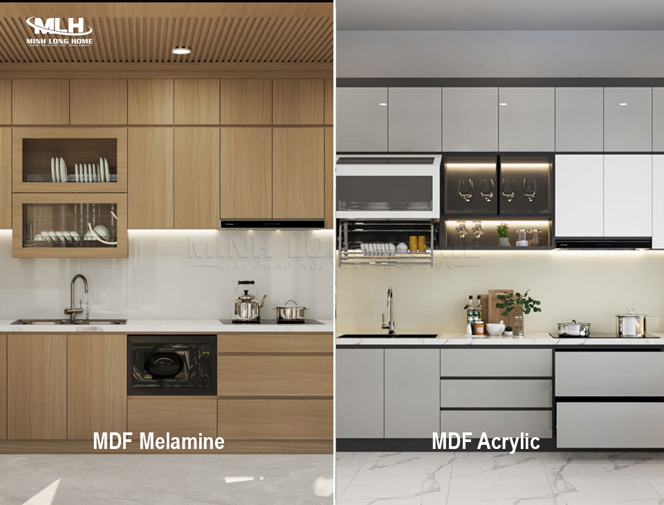So sánh tủ bếp MDF và HDF nên chọn loại nào cho không gian bếp hoàn hảo? Tủ bếp MDF Melamine và Acrylic