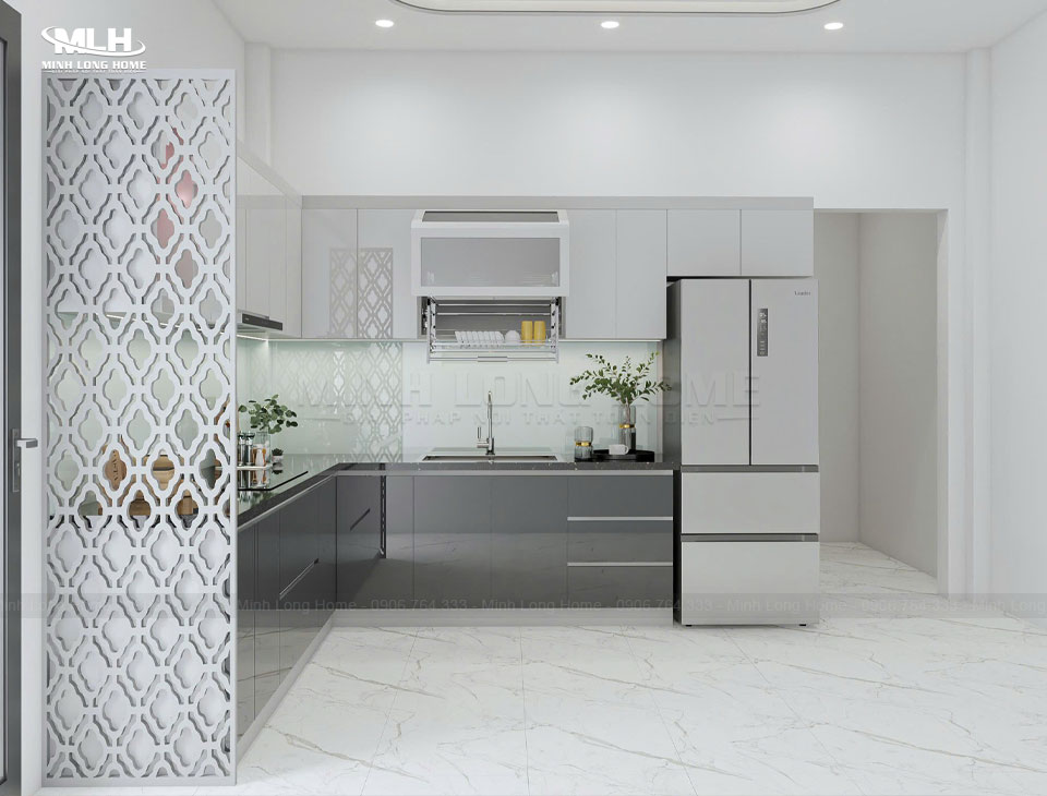 Kinh nghiệm chọn tủ bếp cho căn hộ chung cư hoàn hảo và tối ưu không gian Kinh nghiệm chọn tủ bếp cho căn hộ chung cư - Tủ bếp chữ L tận dụng góc bếp tối ưu không gian