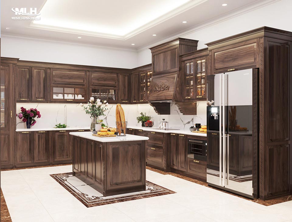Lưu ý khi lắp đặt tủ bếp gỗ tự nhiên Tủ bếp gỗ tự nhiên chữ u tối ưu không gian lưu trữ hiệu quả