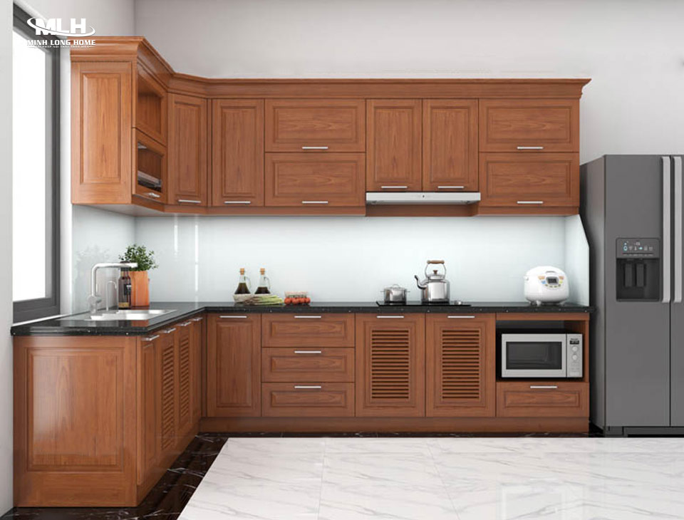 Ưu nhược điểm gỗ tự nhiên làm tủ bếp Tủ bếp gỗ xoan đào đậm chất truyền thống bếp Việt