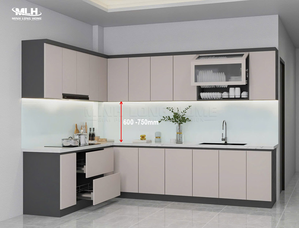 Sự khác biệt giữa tủ bếp trên và tủ bếp dưới Tủ bếp trên là hệ thống tủ cố định trên tường